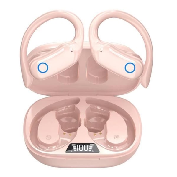Bluetooth hörlurar IPX7 Vattentät med LED-örhängemikrofon, för sport/motion/gym/löp-rosa