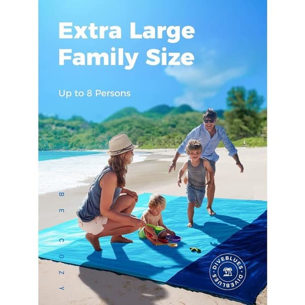 Stort vanntett og sandavvisende strandteppe, 210 x 200 cm, for camping og strender