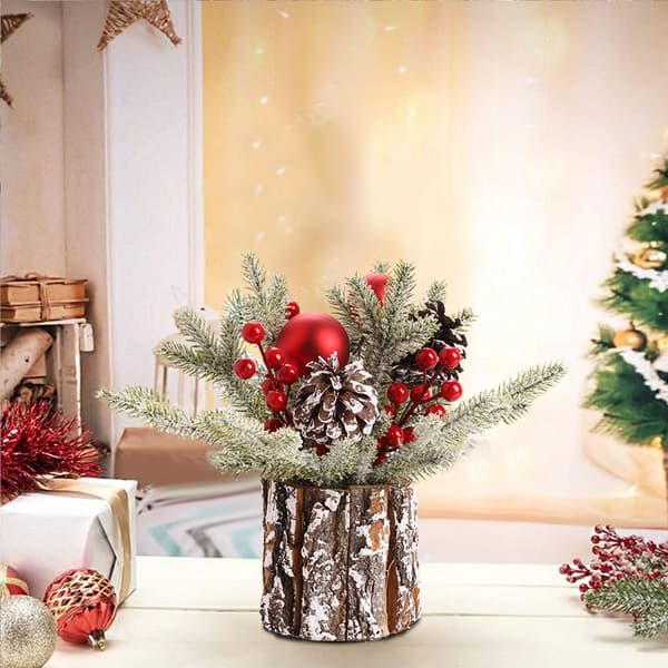 Mini julgran, flockad skrivbordsdekoration, liten julgran för hemmet