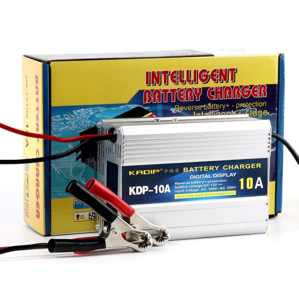 Bil Motorsykkel 3-trinns blysyrebatterilader med display Silver EU Plug