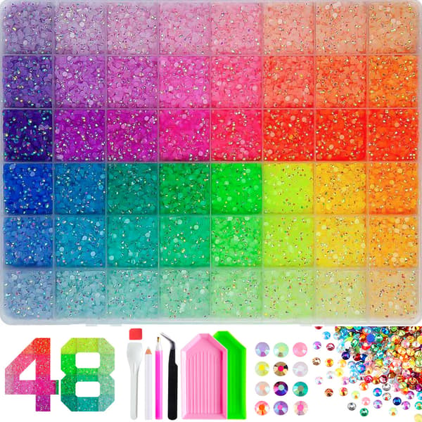 AB Candy Colour Flat Back Resin negleædelstene til DIY tøj, negle- og øjendekoration 48 Grid Box B+Tools