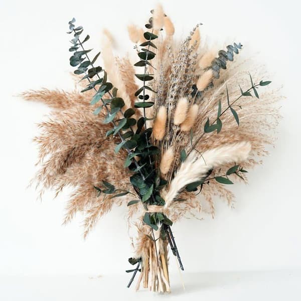 Grönt Pampasgräs, Lavendel och Eukalyptus Torkad Bukett för Bohemiska Matbord och Bröllop