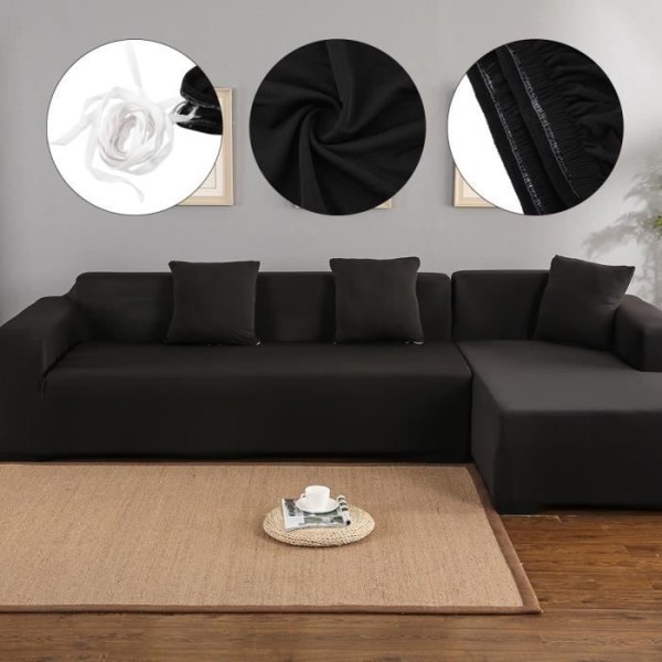 Skyddande 3+2-sits L cover polyester för lyxiga mjuka hemmöbler - svart