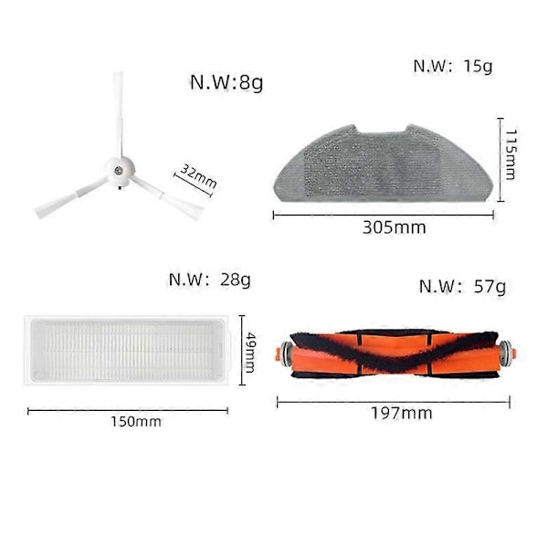 Til Mop 2 Pro / Mop 2 Lite / MJST1SHW / MJSTL Hepa Filter Moppeklud Hoved Sidebørste Støvsuger As shown