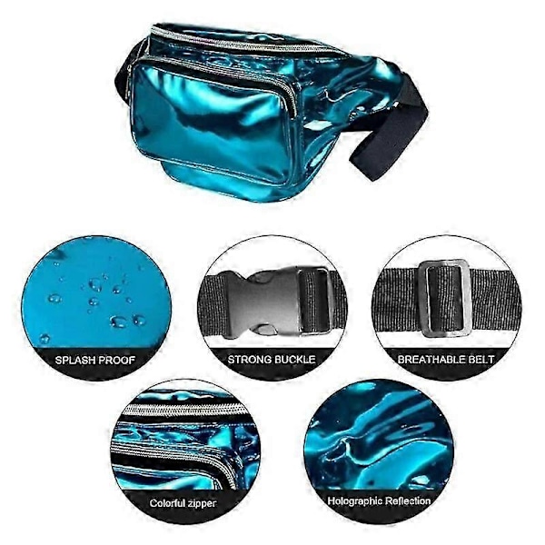 Geestock Fashion Taljetaske Dame Pvc Justerbar Mavebælte Holografisk Taske Til Rejser, Fest, Vandring, Løb, Shopper Taljepakke Mavebælter Silver