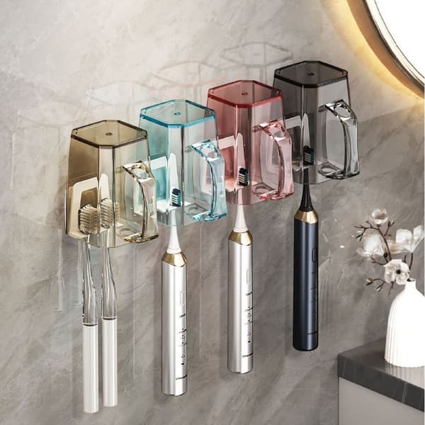 Transparent tandborstkopp för par, barn, studenter, väggmonterad tandborstkopp Amber Toothbrush Cup