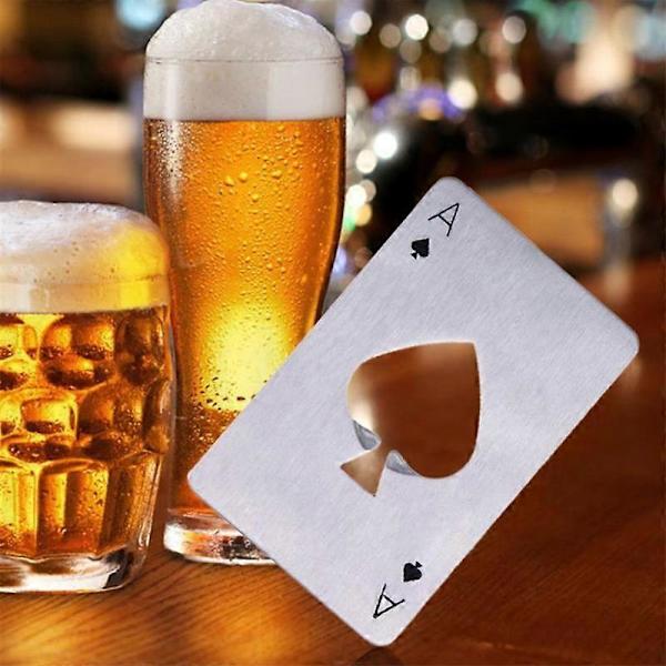 2-pack Poker Flasköppnare, Kreativ Flasköppnare i Rostfritt Stål för Spelkort, Personlig Rolig Ölflasköppnare, Silver