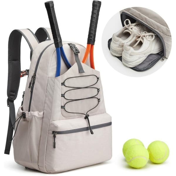 Tennisrackväska med skofack, beige, rymmer 4 racketar, polyester, rymlig design Beige