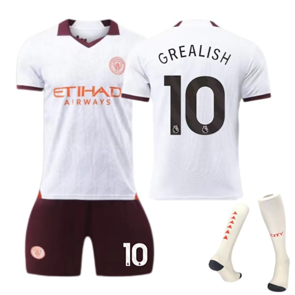 Manchester City bortaställ 2023-24 nr 9 Haaland tröja 17 De Bruyne barn vuxen kostym - fotbollströja - nr 10 med strumpor 22(120-130cm)