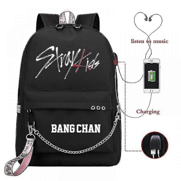Stray Kids USB-reppu, korealainen tyyli, Felix-kirjalaukku, takaisin kouluun, pojat, tytöt, fanilahjakassi, Mochila 4