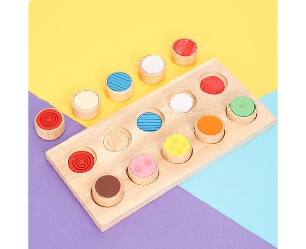Trä Montessori Taktil Beröring Match Sensoriskt Material Leksak för Barn Småbarn
