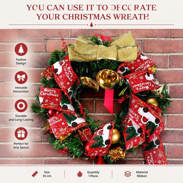 Rødt julebånd 5 cm x 6 m, non-woven stof, julepynt til indpakning og håndværk