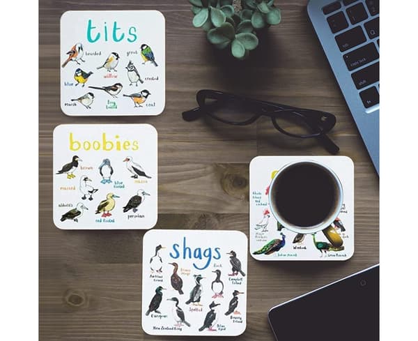Set av 6st Bird Pun Coasters