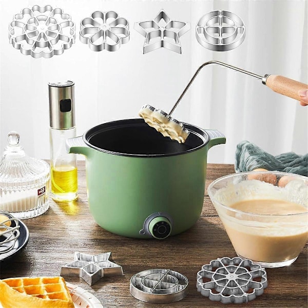 6 stk. Rosettjernsett Bunuelos Form med Håndtak Matlaging Stempel Maker Kit Kakeutstikkere Aluminium Alt