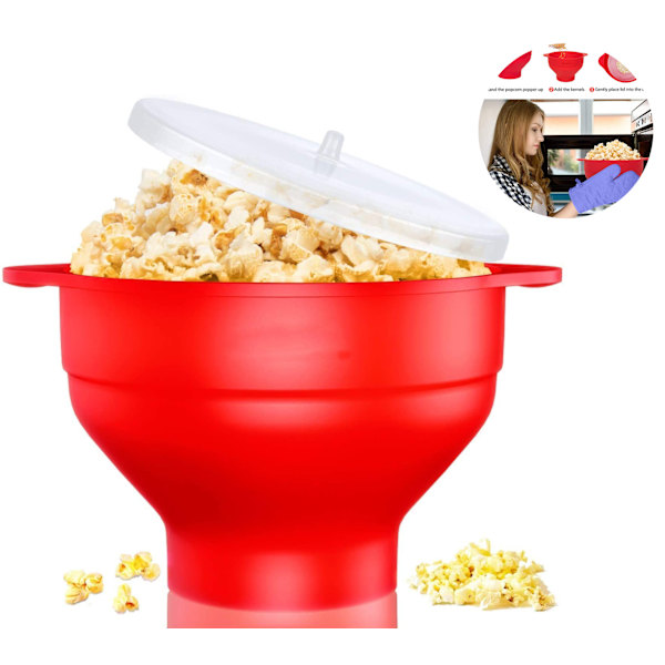 Popcornkone, mikroaaltouunin kestävä, silikoninen popcornin valmistaja ja astianpesukoneen kestävä, popcornkulho ja kahva kotiin