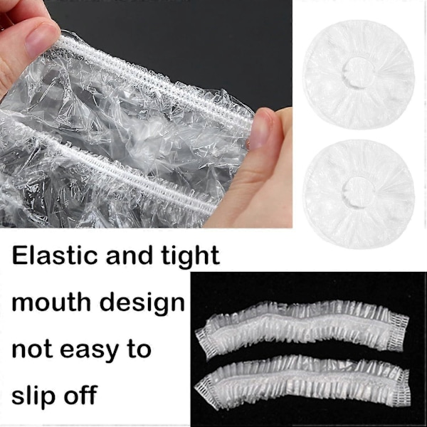 100 st Engångs Duschmössor, Extra Elastiska Vattentäta Duschmössor, Klar Vattentät Plast Duschmössa