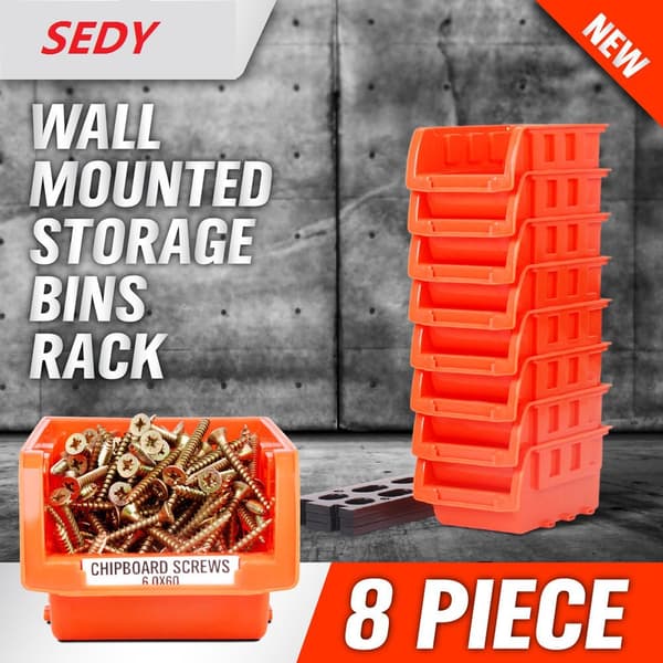 97902 8-delt stabelbart opbevaringsbokssæt til smådele, rød Red 8 Piece Tool Kit