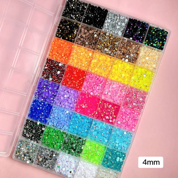 AB Candy Colour Flat Back Resin negleædelstene til DIY tøj, negle- og øjendekoration 48 Grid Box+Tools