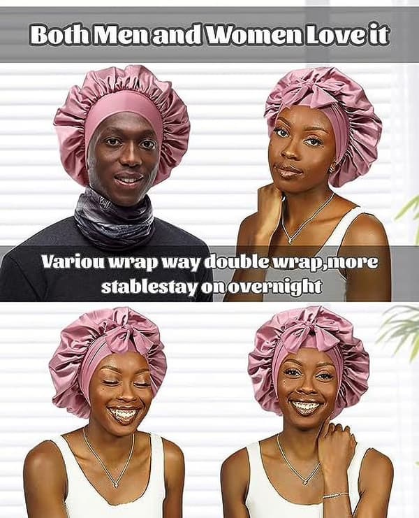 Dobbeltlags Satin Silke Hætte til Søvn - Sovehætte med Elastisk Bindebånd, Hårbeskyttelse