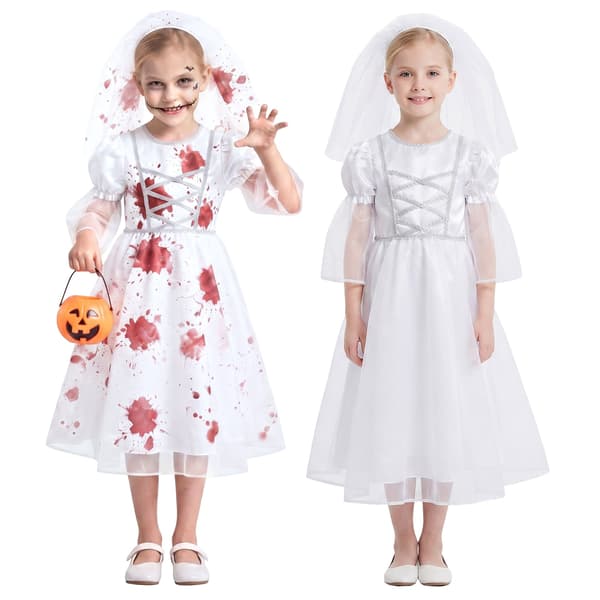 Spökbrud bröllopsklänning cosplay-dräkt för barn, Halloween-scenkläder för flickor S - Wedding dress