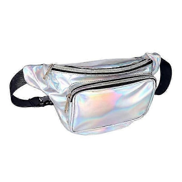 Geestock Fashion Taljetaske Dame Pvc Justerbar Mavebælte Holografisk Taske Til Rejser, Fest, Vandring, Løb, Shopper Taljepakke Mavebælter Silver