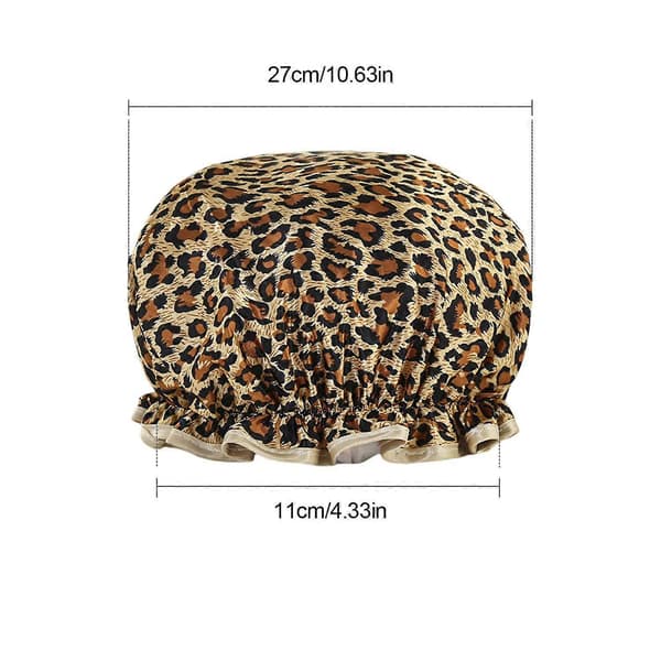 1 st Duschmössa Återanvändbar Duschmössa, Dubbellager Förtjockad Vattentät Duschmössa (Leopardtryck)