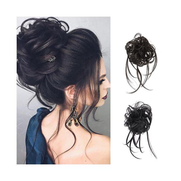 Parykker Messy Effekt Fluffy Hår Åndbar Chignon Messy Scrunchie Elastisk Hårknold til Fest - Sort