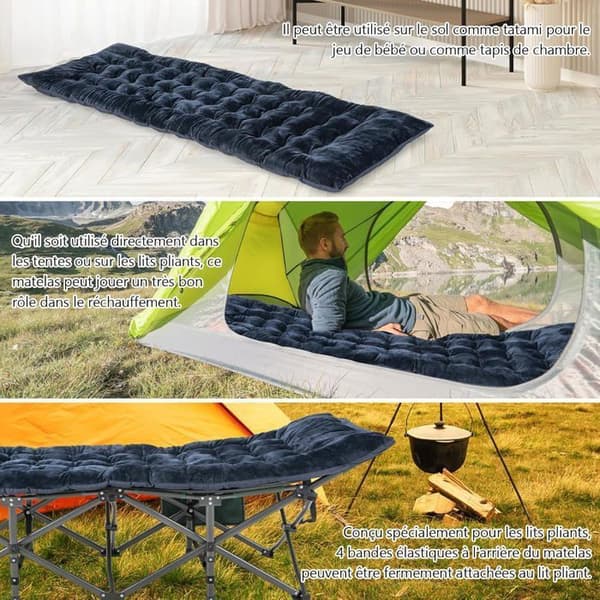 GOPLUS Vadderad Campingsängmadrass med Sammetsskydd, 190 x 70 cm Sovdyna