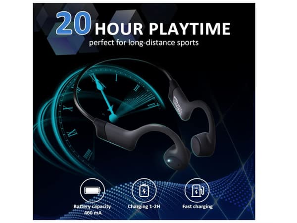 Knogleledningshovedtelefoner, åben ryg Bluetooth, vandtætte, sorte black
