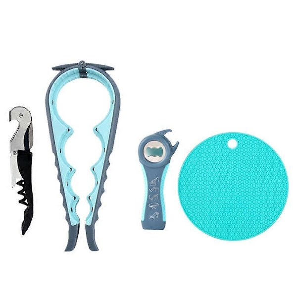 Multifunksjonell 4-i-1 Flaskeåpner Husholdningsbesparende Kraftåpner Not Specified Style 1 (Blue)