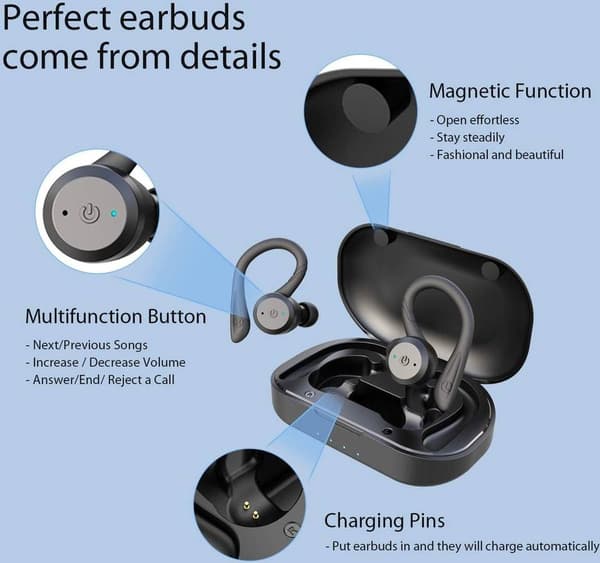 Svarte ørekrok True Wireless ørepropper med mikrofon-Dugt