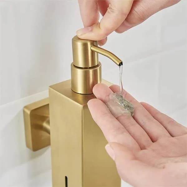 Väggmonterad tvåldispenser i rostfritt stål 250 ml, guld, för badrum kök