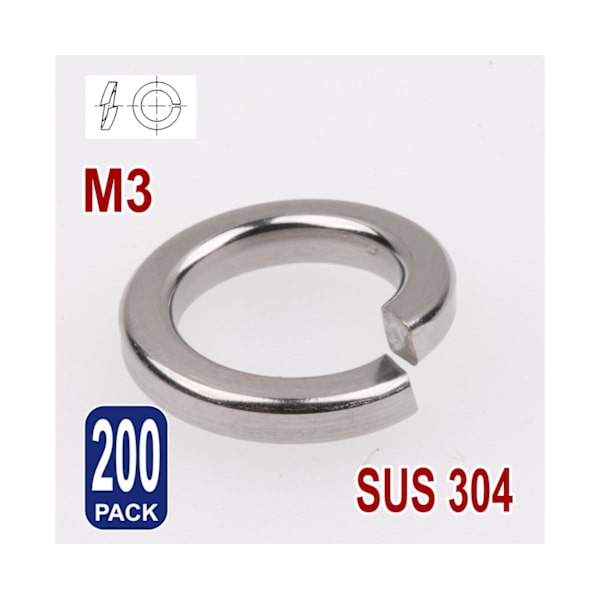 200X M3 Fjeder Skiver 304 Rustfrit Stål Metrisk Skærmbeskytter Plade Metal Pakning Fastgørelse Almindelig Skive SUS Standard