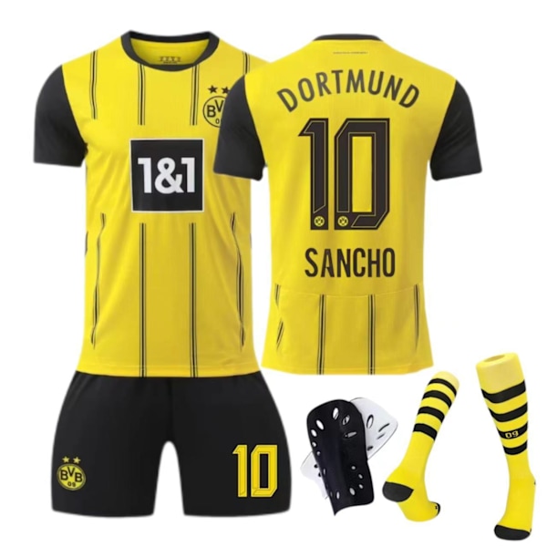24-25 Dortmund hjemmebanetrøje nr. 9 Allais 10 Sancho 11 Reus børne- og voksen sæt - fodbolduniform - nr. 10 med sokker S(165-170cm)