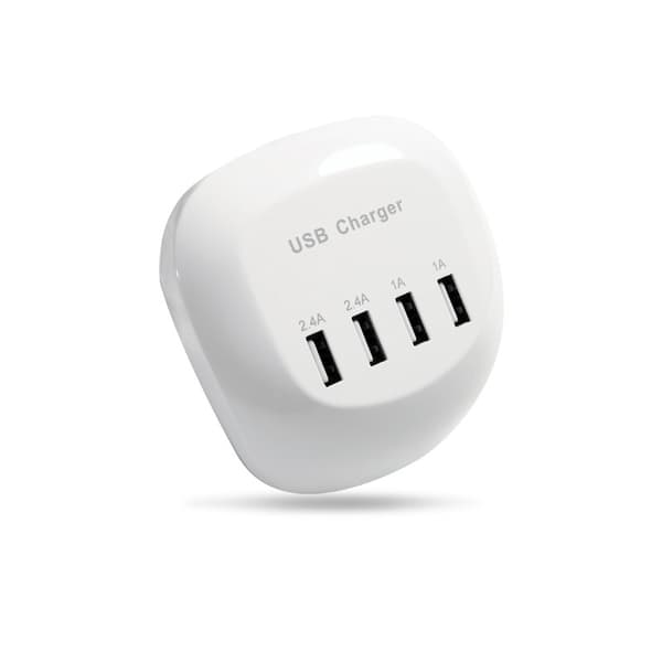 4-ports USB-oplader, britisk stik til telefoner og tablets Ceramic White 1m Cable US Bag 4A