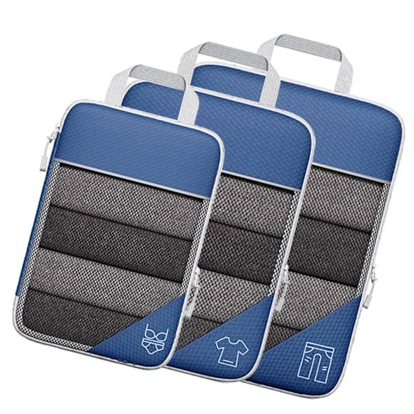 3ST Kompressionsförpackning Cube Kit Mesh Design Synlig Vattentät Bärbar för resor Daglig användning Marinblå