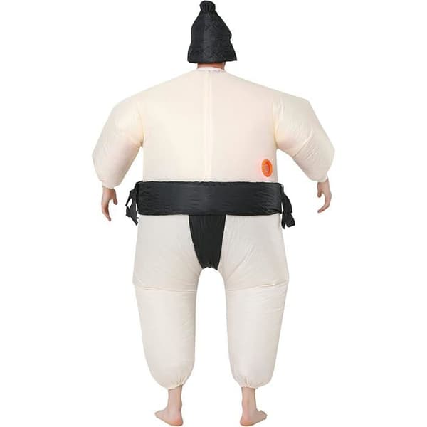 Oppblåsbart sumodrakt for voksne til Halloween, rollespill, fester og jul, passer 150–190 cm White