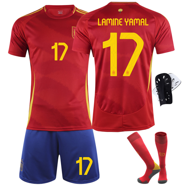 2024 Spania EM-drakt nr. 9 Gavi 26 Pedri 7 Morata 16 Rodri fotballuniformsett - Nr. 16 med sokker + beskyttelsesutstyr XL(180-185cm)