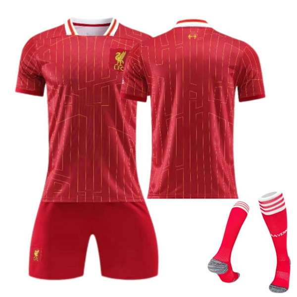 24-25 Liverpool hemmatröja nr 11 Salah 9 Firmino barnvuxen kostym - fotbollströja - nr 11 med strumpor + skyddsutrustning 20(110-120cm)