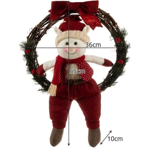 Julekrans med nisse, 36 cm, dørkrans, varm festlig dekorasjon til hjemmet