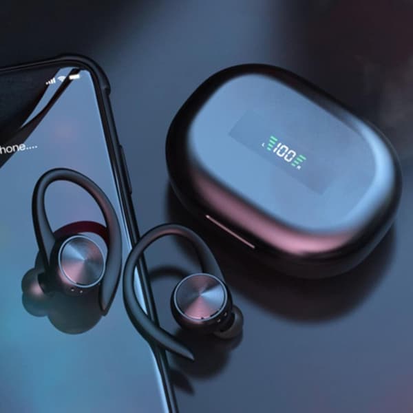 Sorte ørekrog Bluetooth-øretelefoner til Apple-enheder - Dugt