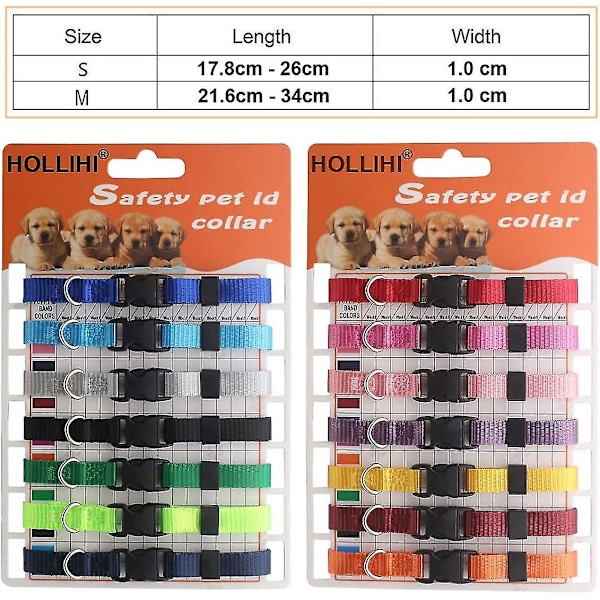 14 stk. Bløde Nylon Hvalpe ID Halsbånd - Justerbare Breakaway Kulds Halsbånd Baby Hunde ID Bånd Kæledyrsidentifikation Kompatible Opdrættere Med Registrering 14 Colors-Release Buckle S