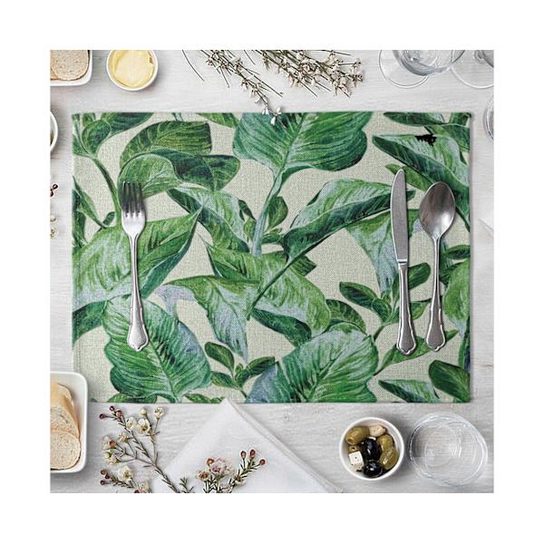 Gröna blad Blomma Matbord Linne Isoleringsmatta Bordstablett Köksinredning-2# unikt värde