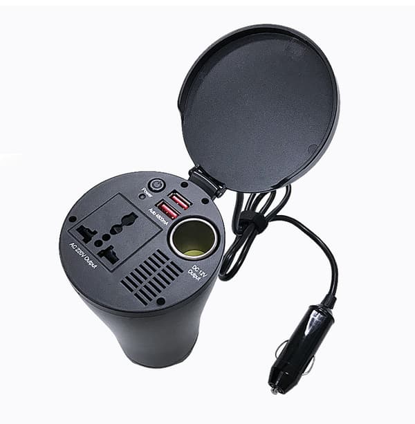 150W Bilstrømomformer, 12V til 220V Strømomformer med USB-porter 220V 150W Cup Inv