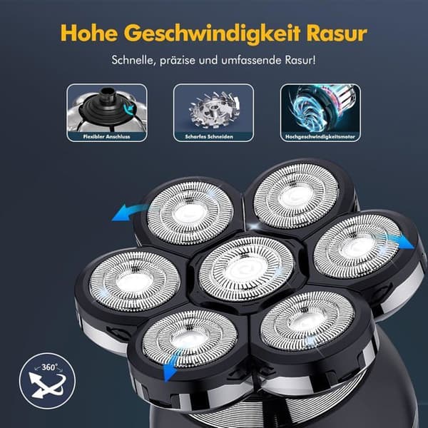 Hodebarbermaskin for menn, 7D elektrisk barbermaskin, 6-i-1 hodehårtrimmer, våtbruk