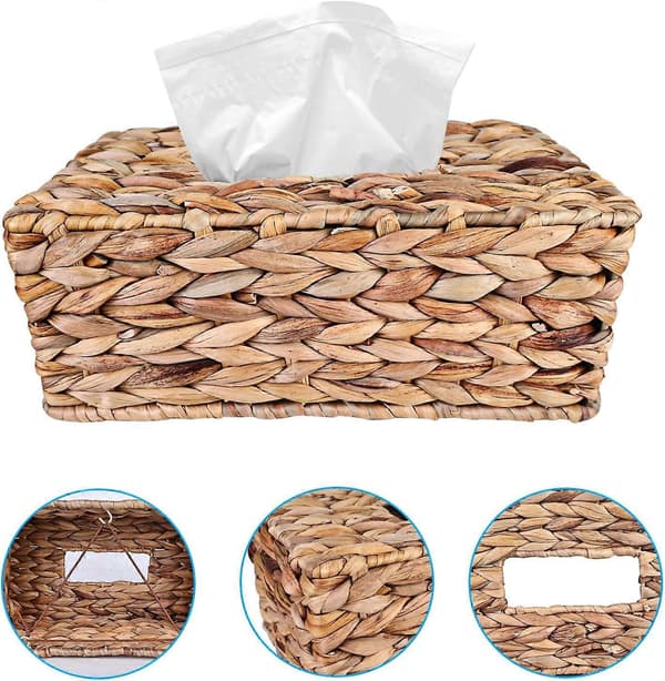Rattan Tissue Box Tissue Box: Stor håndvævet tissueboks rektangulær tissueholder stue tissueboks til badeværelse stue kontor restaurant