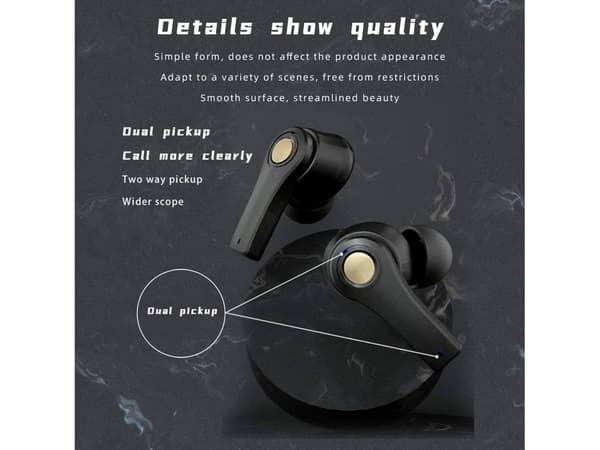 Bluetooth-øretelefoner, ægte trådløs in-ear-stil med mikrofon, støjreducerende, sort. black