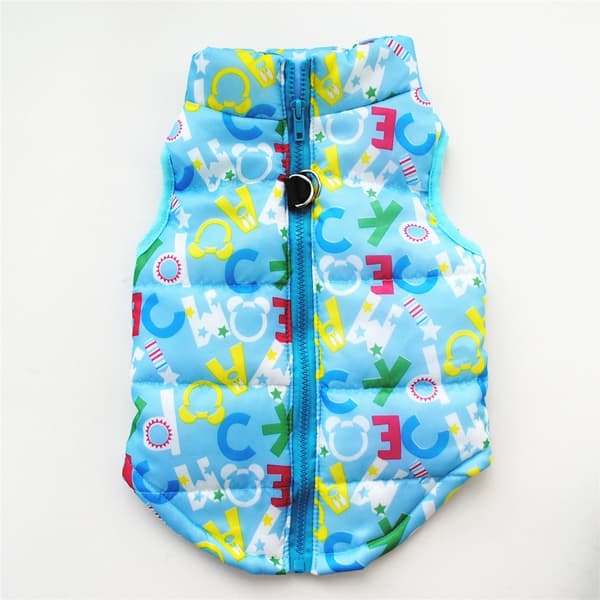 Vinterjacka i bomull för hund, vadderad hundkappa i polyester med koppelfäste, varma hundkläder Light Blue M 66g letters
