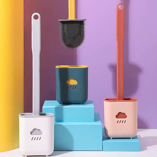 Toalettborste i silikon med hållare Kreativt hushållsbadkar -best pink