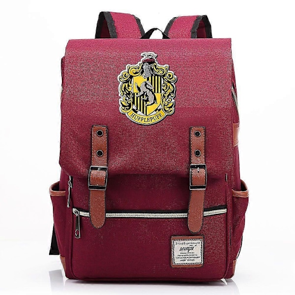 Hufflepuff Skole for Heksekunster og Troldmandsskab trykt rygsæk, ungdomsstuderende rygsæk, fritidstaske til mænd og kvinder, rejsetaske wine red 16in